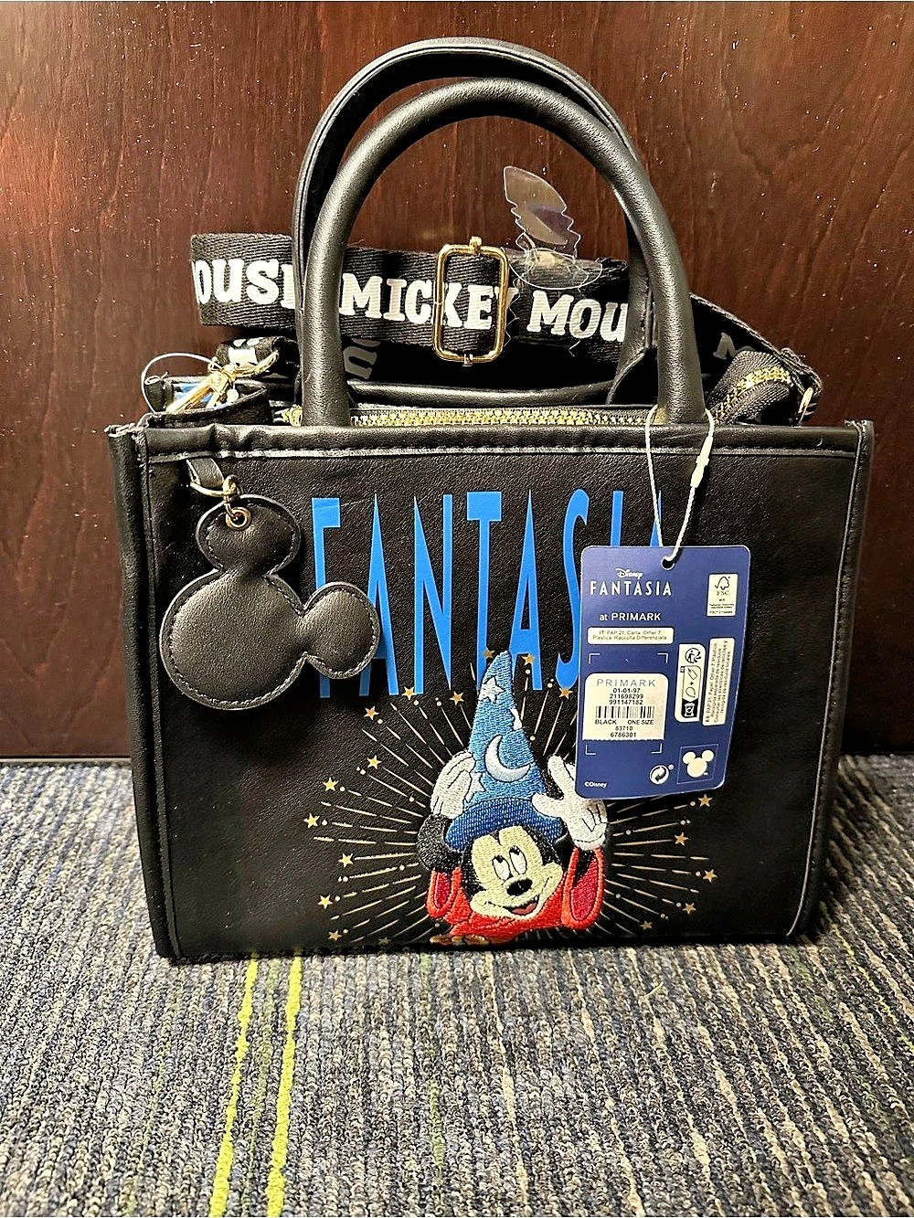 Primark Disney Fantasia Sorcerer Mickey Mouse Tote Crossbody Bag Purse NWT